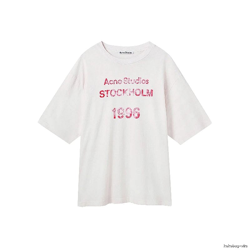 Acne Studios 2090-80 White Pink Lettering Style Ac908046 Stockholm Logo T-Shirt Resort Wear