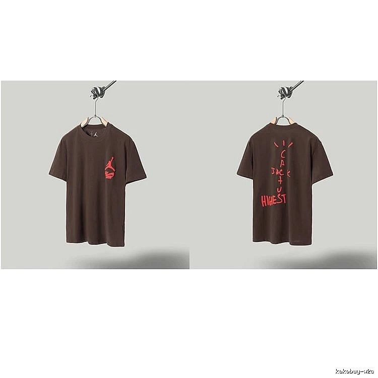 AJ x Travis Scott Co-branded Street Style Brown Short-sleeve T-shirt