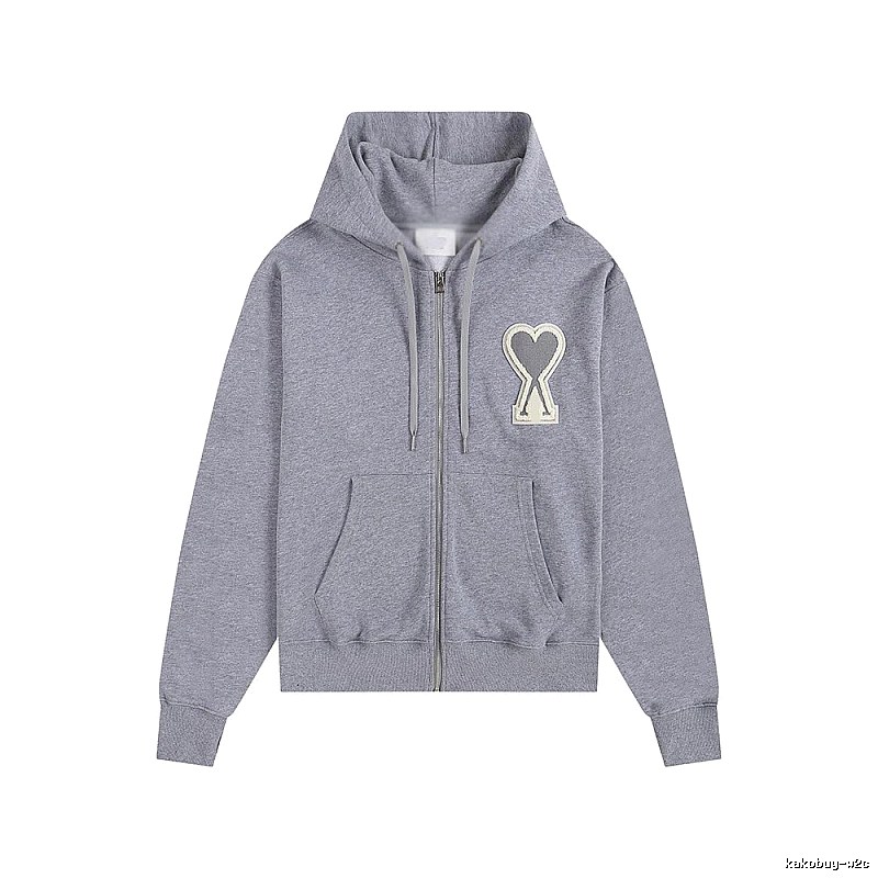 AMI Love Series Grey Zip-Up Hoodie