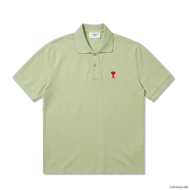 AMI Love Series Simple Style Light Green Polo Shirt