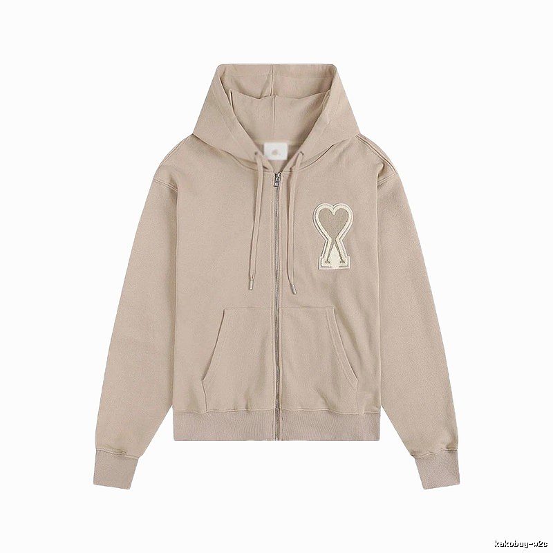 AMI Love Zipper Beige Sweatshirt
