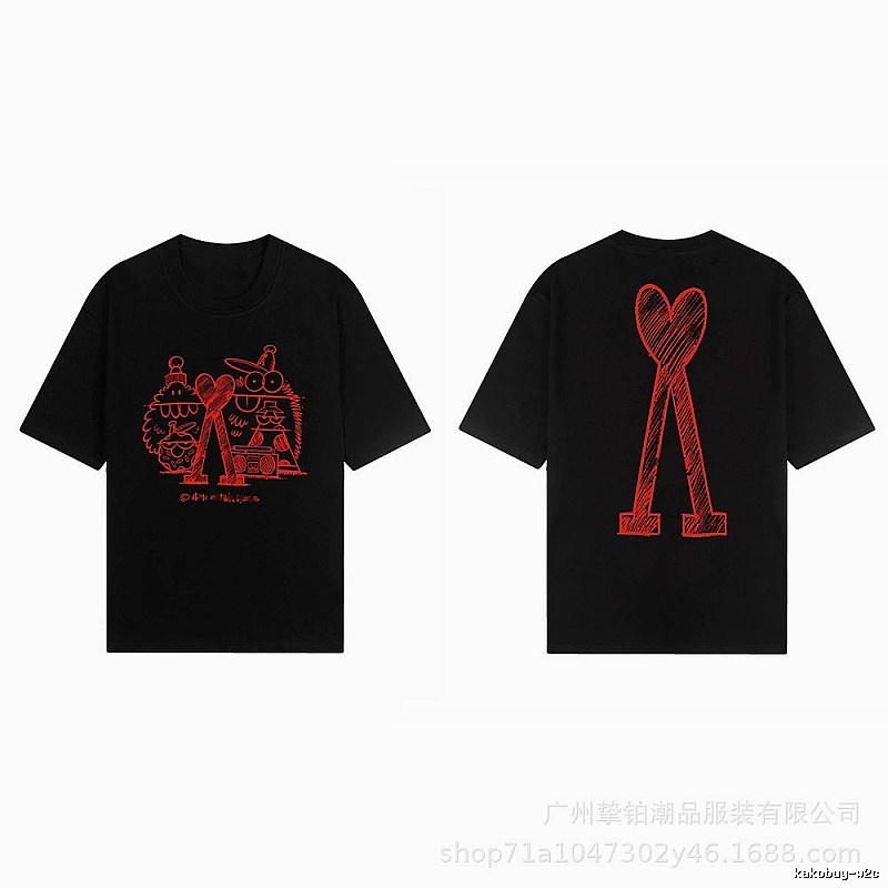 AMI red graffiti-style short-sleeve shirt