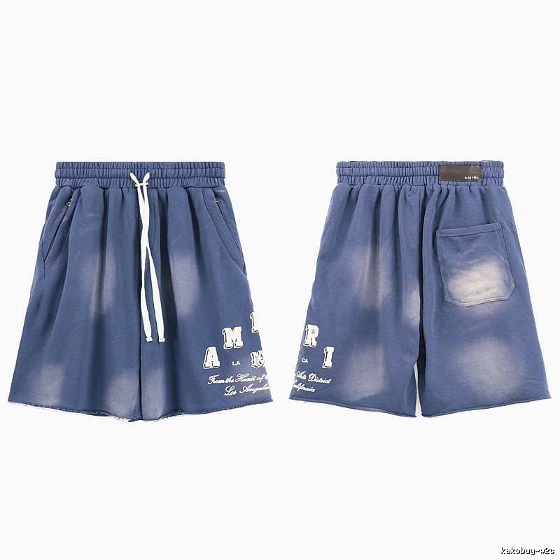 AMIRI Letter Print Street Style Washed Blue Shorts