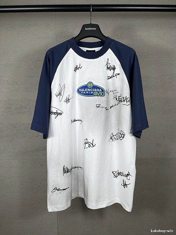 Balenciaga Blue and White Signature Style T-shirt