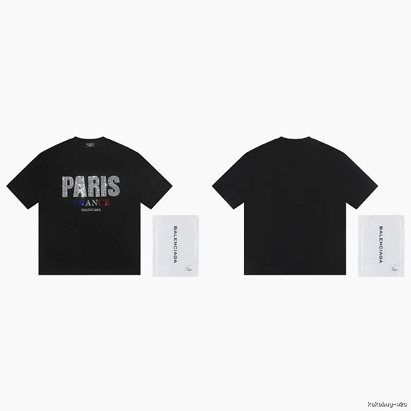 Balenciaga PARIS Rhinestone-Embellished Streetwear Black T-Shirt