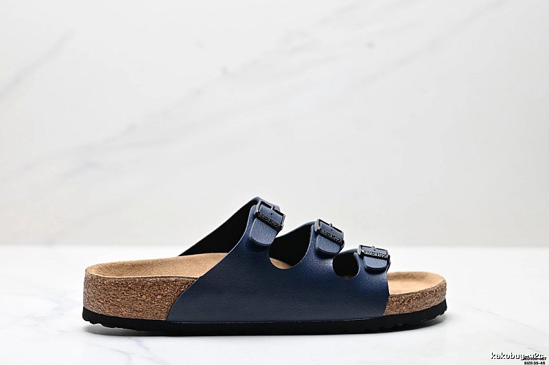BIRKENSTOCK Three-Buckle Casual Dark Blue Slide Sandals