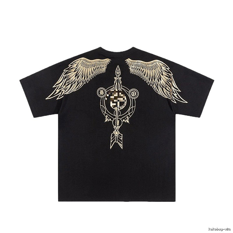 BOY Gold-foil Stamped Wings Street Style Black Short-sleeve T-shirt