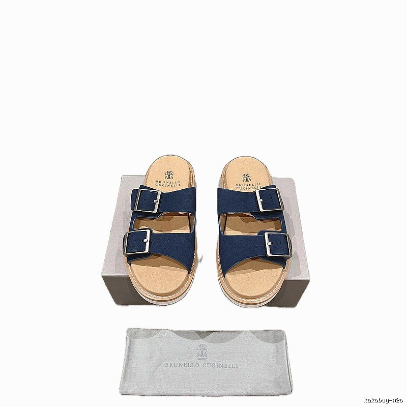 Brunello Cucinelli Buckled Casual-Style Navy Blue Slides