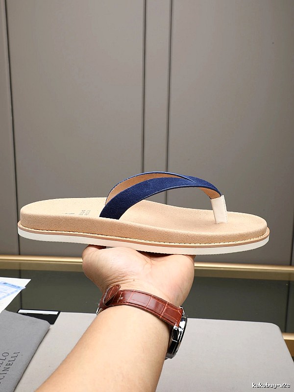 Brunello Cucinelli Casual Style Blue & Apricot Color-block Flip Flops