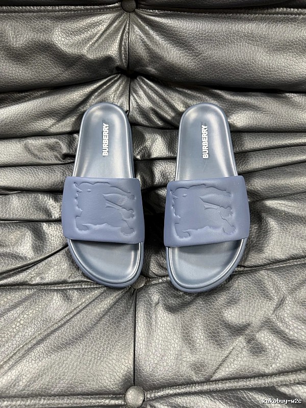 Burberry Equestrian Knight Collection Minimalist Grey-Blue Slide Sandals