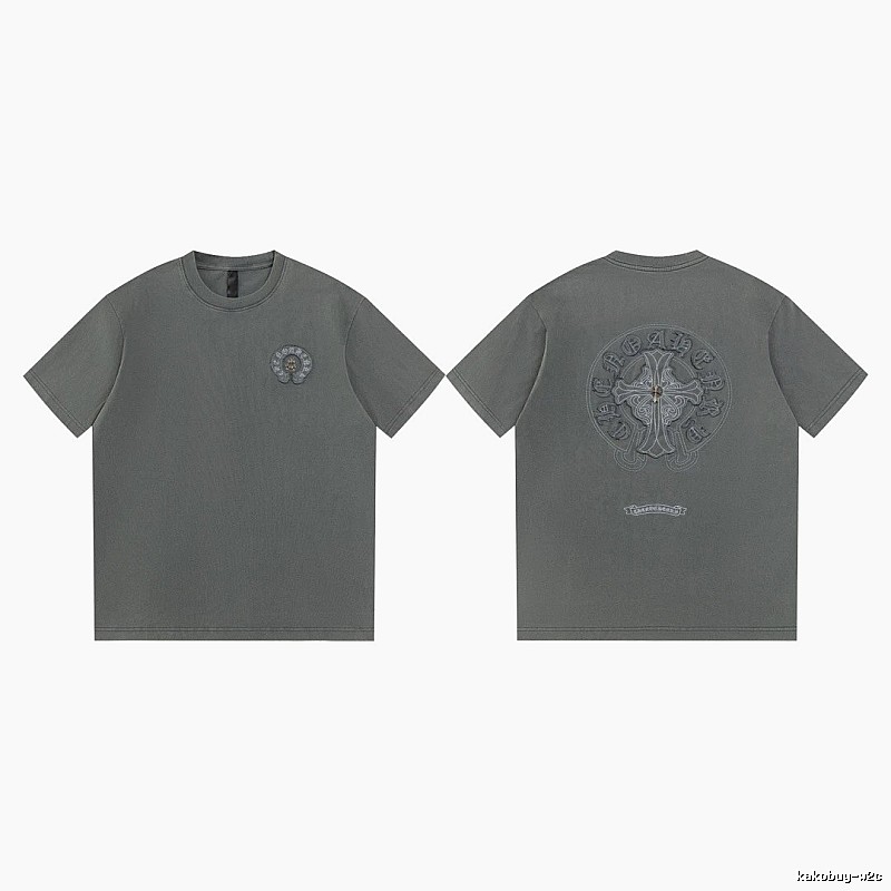 Chrome Hearts Cross Embroidered High Street Dark Grey Short-sleeve T-Shirt