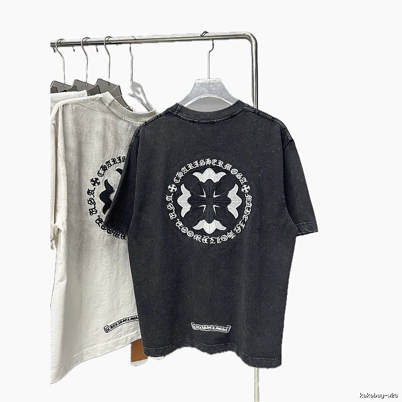 Chrome Hearts Cross Embroidered Vintage Distressed Black T-Shirt
