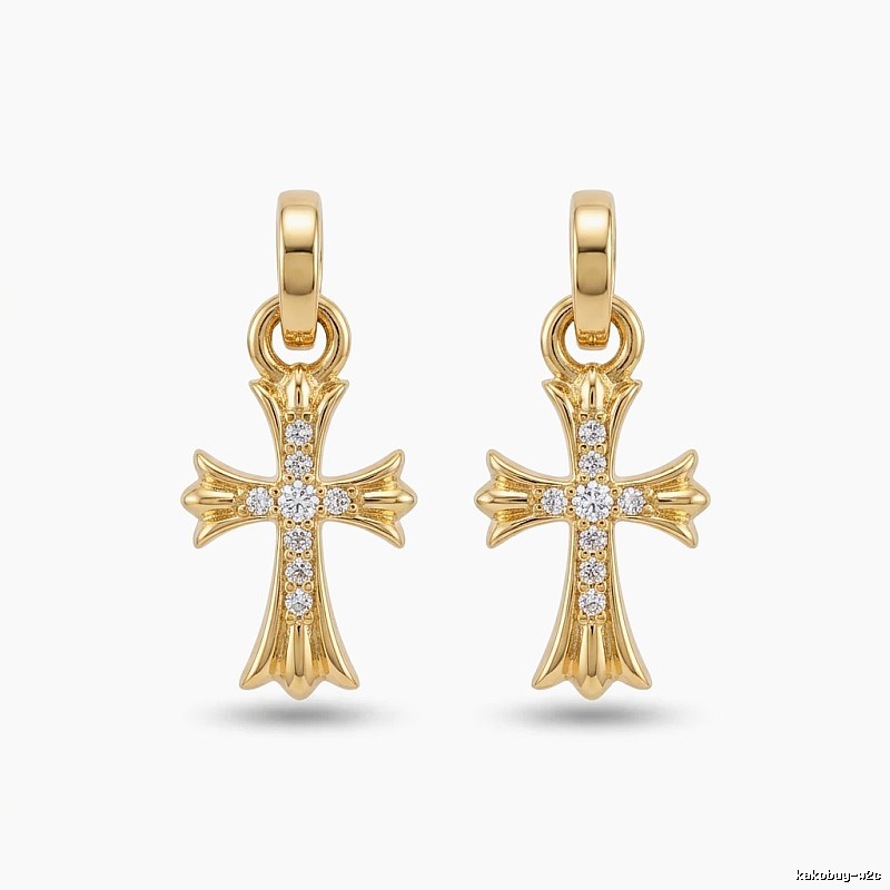 Chrome Hearts Cross Trendy and Cool Style Gold Earrings