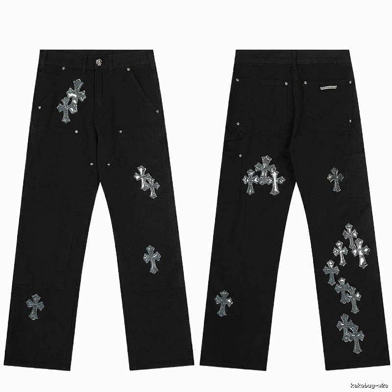 Chrome Hearts Cross Trendy Cool Black Pants