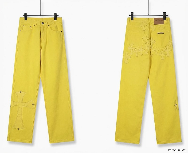 Chrome Hearts Cross Trendy Cool Yellow Jeans