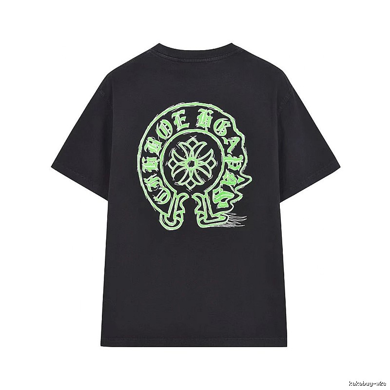 Chrome Hearts Horseshoe Print Street Style Black & Green Short-Sleeve T-Shirt