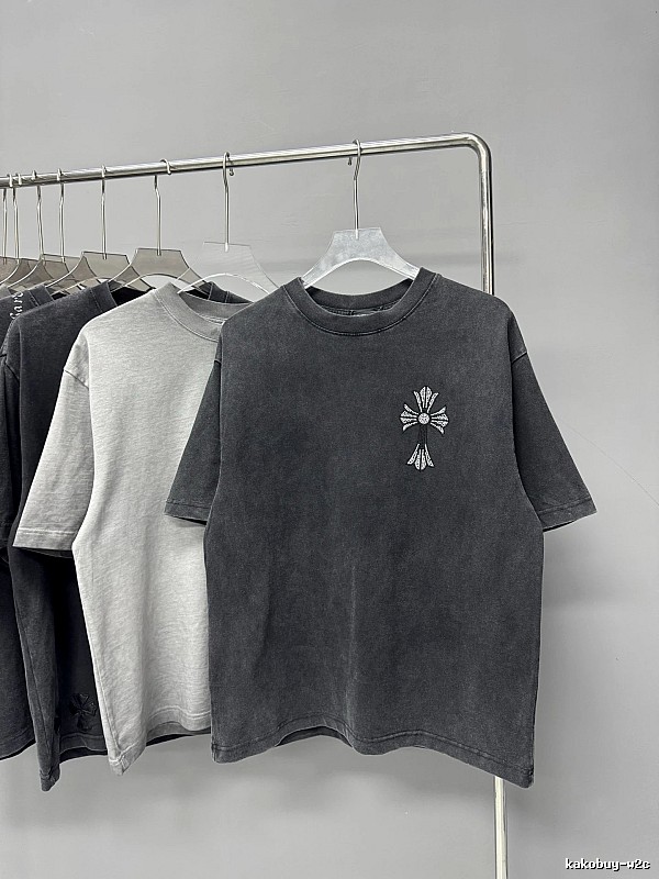 Chrome Hearts Hot-Fix Rhinestone Cross High-Street Charcoal Grey Short-Sleeved T-Shirt