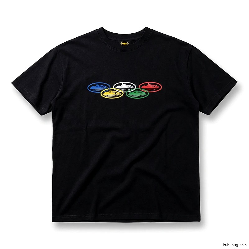 Corteiz Five-Ring Trendy and Cool Black T-shirt