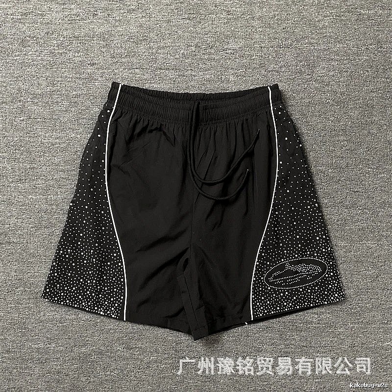 Corteiz Hot-fix Rhinestone Street Style Black Shorts