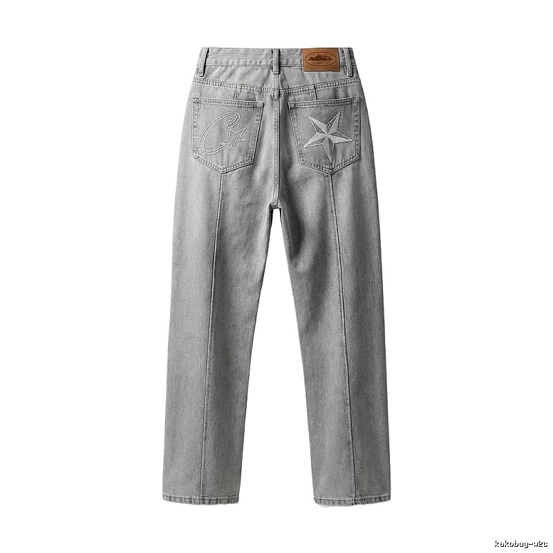 Corteiz Star - Marked Retro - Style Light Gray Jeans
