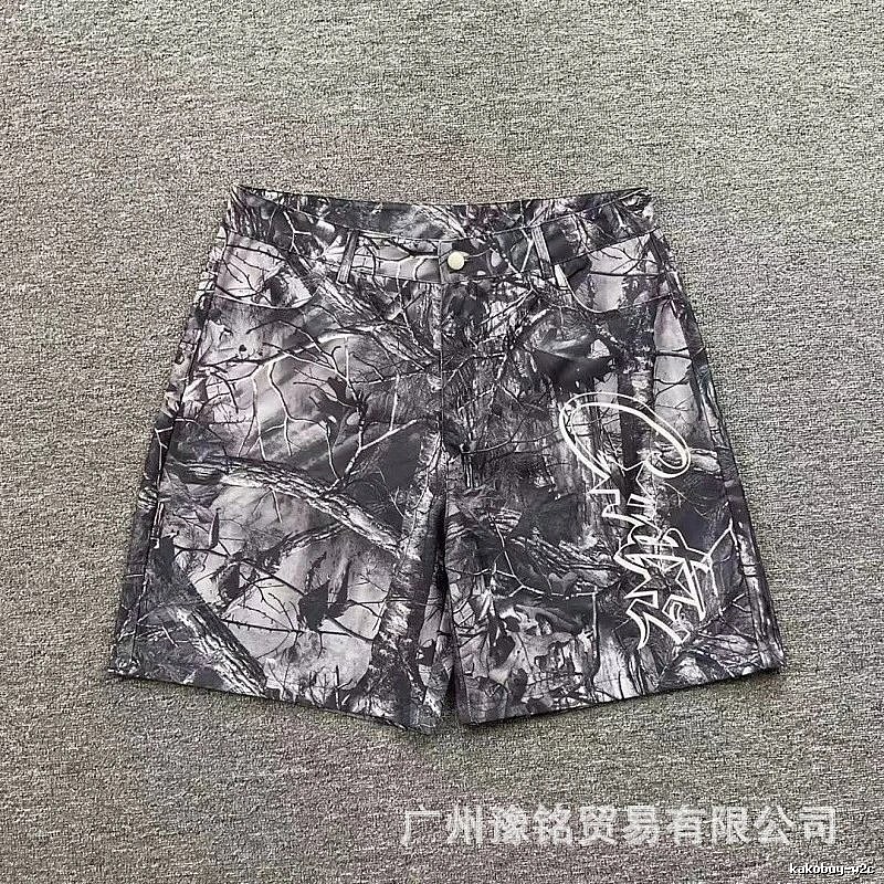 Corteiz Street Style Black and Grey Tree Grain Camouflage Shorts