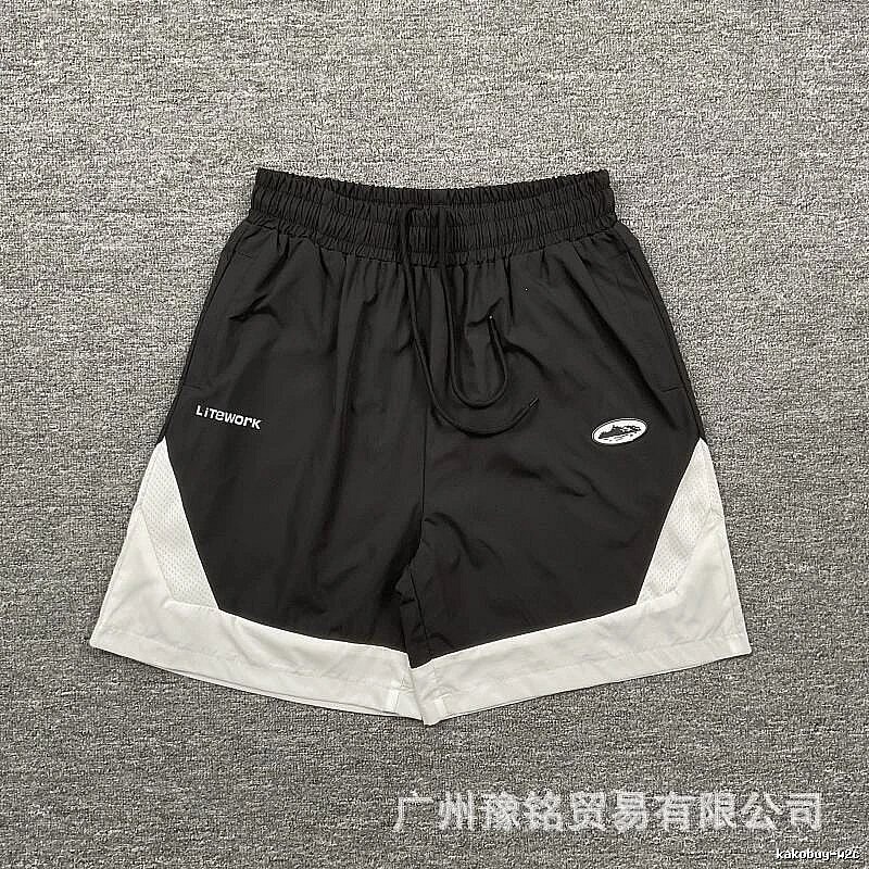 Corteiz Street Style Black and White Colorblock Casual Shorts