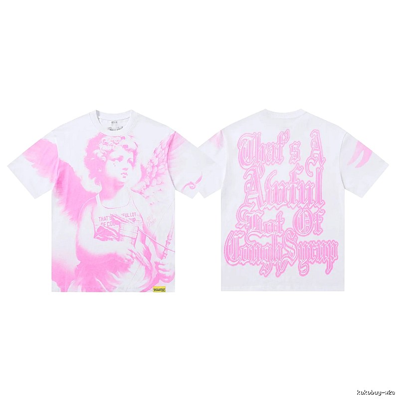 COUGH SYRUP Angel Print Street Style White and Pink T-shirt