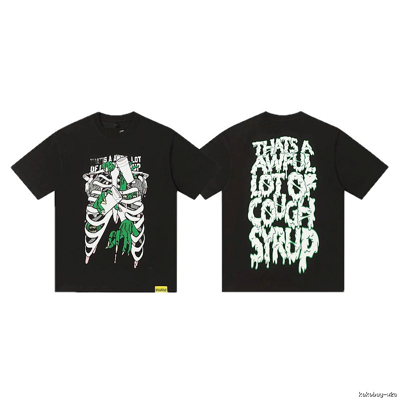 COUGH SYRUP Skull Print Dark Style Black T-shirt