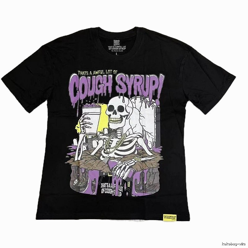 Cough Syrup Skull Print Hip-hop Style Black T-shirt