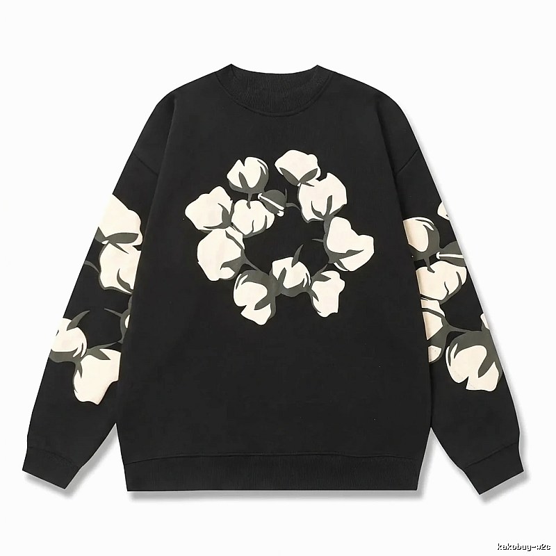 DENIM TEARS Cotton Printed Black Sweatshirt
