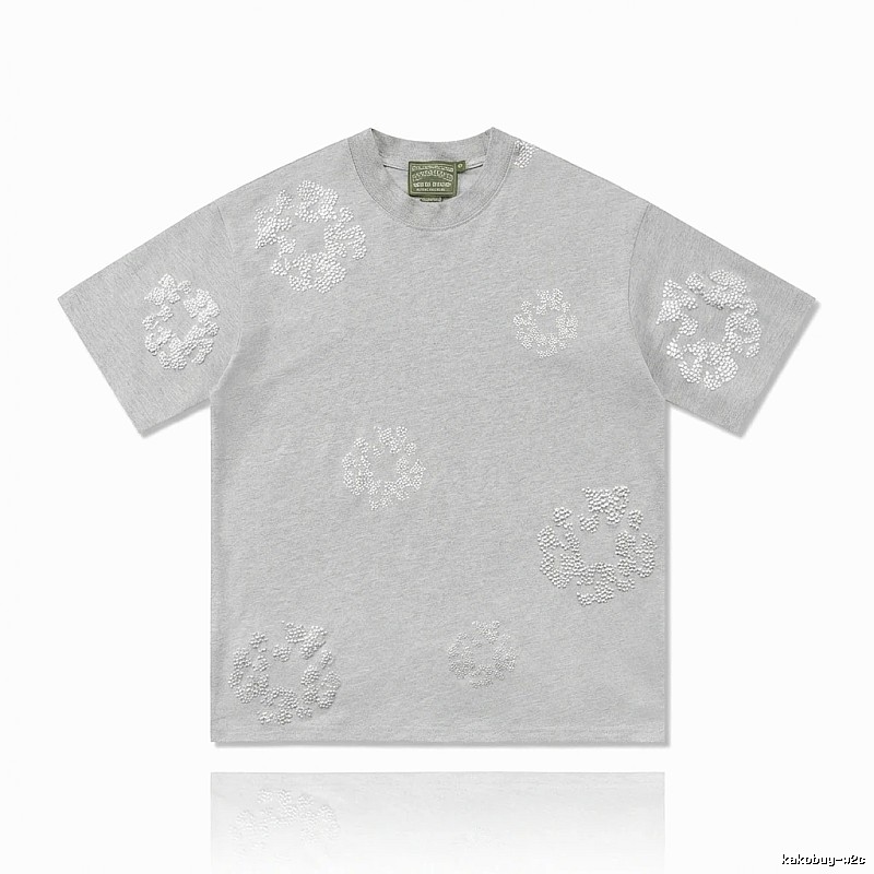 DENIM TEARS Retro - Style Light Gray T - Shirt
