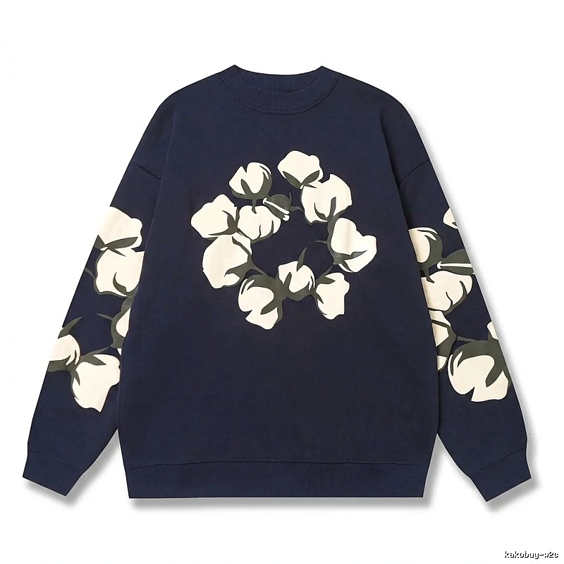 DENIM TEARS Retro Style Navy Blue Sweatshirt