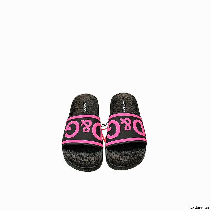 D&G Classic Logo Streetwear Style Black & Pink Colorblock Slide Sandals