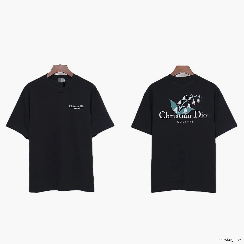 Dior Casual Black T-Shirt with Lily of the Valley Print