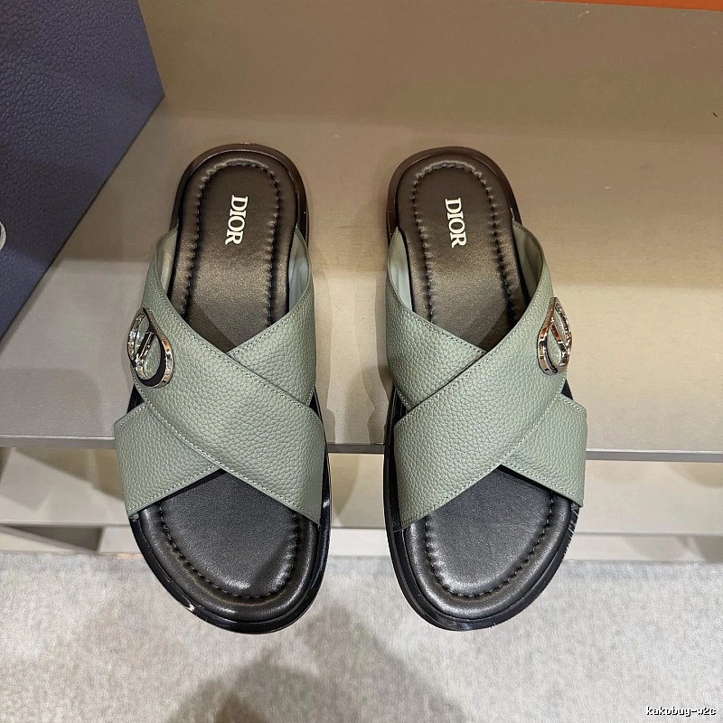 Dior Cross-strap Light Luxury Grey-green Slide Sandals