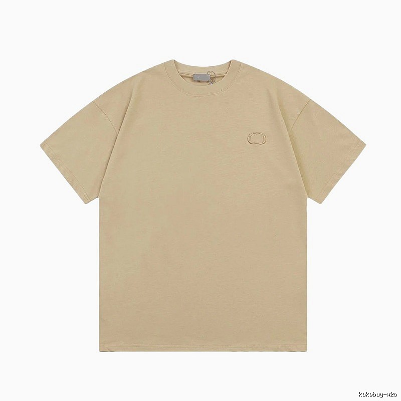 Dior Embroidered Minimalist Style Khaki Short-sleeve T-shirt