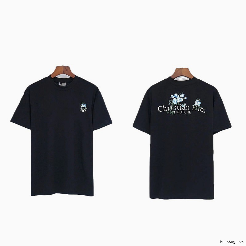 Dior Haute Couture Floral Embroidered Black Short-sleeved T-shirt