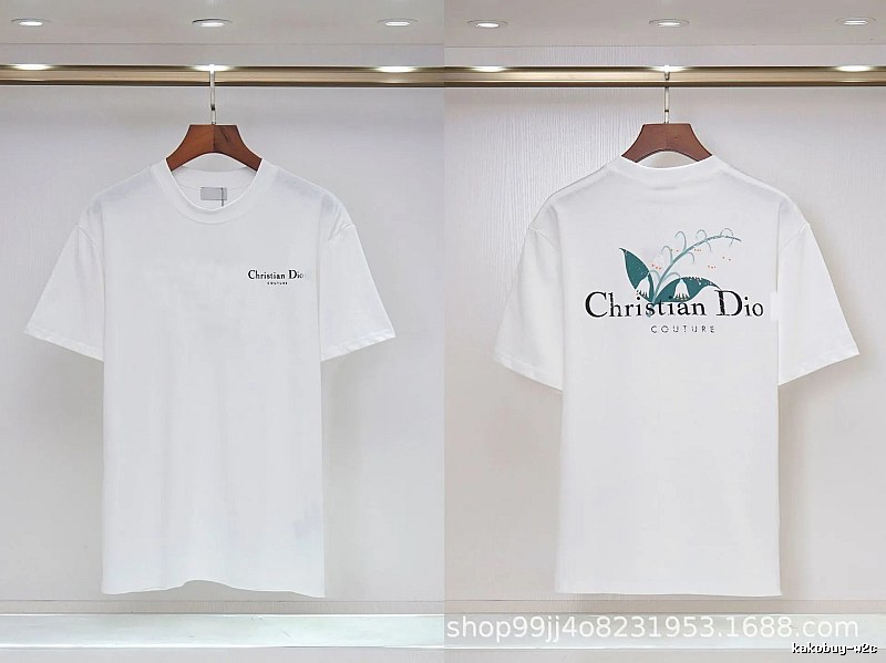 Dior Lily of the Valley Collection Casual Style White T-Shirt