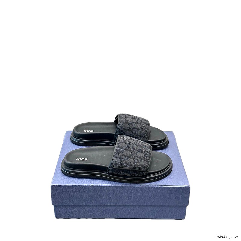 Dior Monogram Light Luxury Style Black Slide Sandals