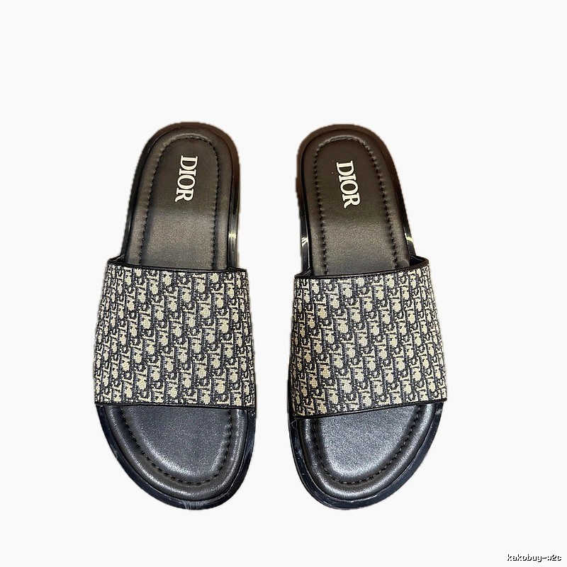 Dior Oblique Light Luxury Style Black and Grey Slide Sandals