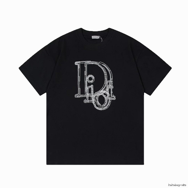 Dior Trendy Cool Line Print Black Short Sleeve T-Shirt