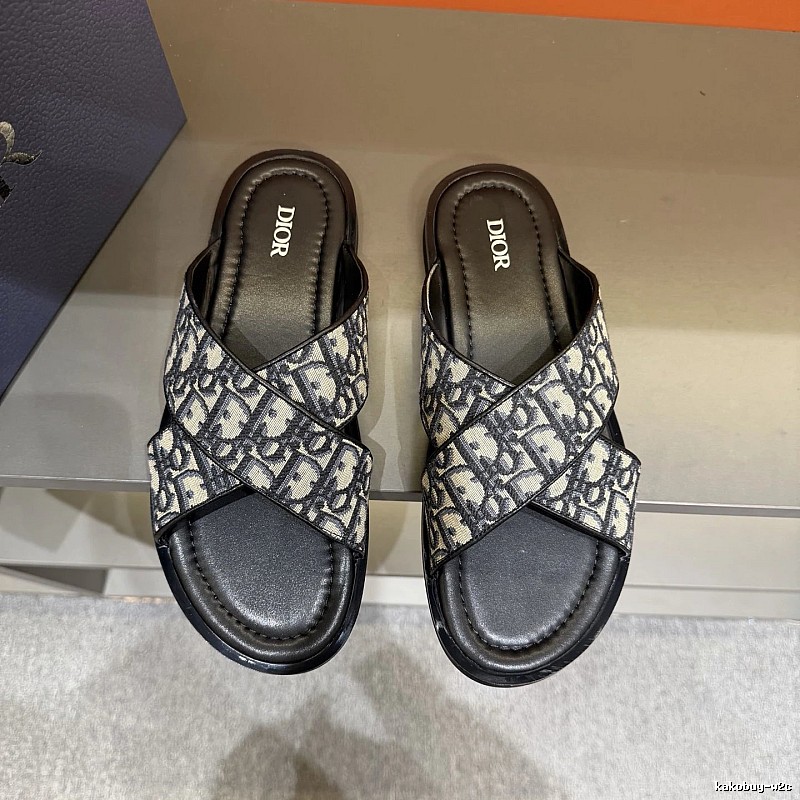 Dior Vintage Style Monogram Black and Grey Slides