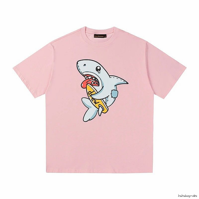 DREW Cartoon Style Shark Print Pink T-shirt