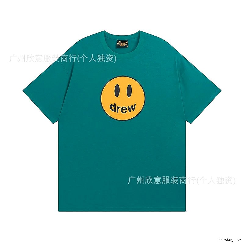 DREW Smiley Face Casual Style Lake Green Short Sleeve T-shirt