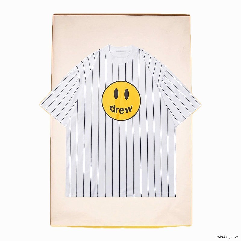 DREW Smiley Series Street Style White Striped Short Sleeve T-shirt