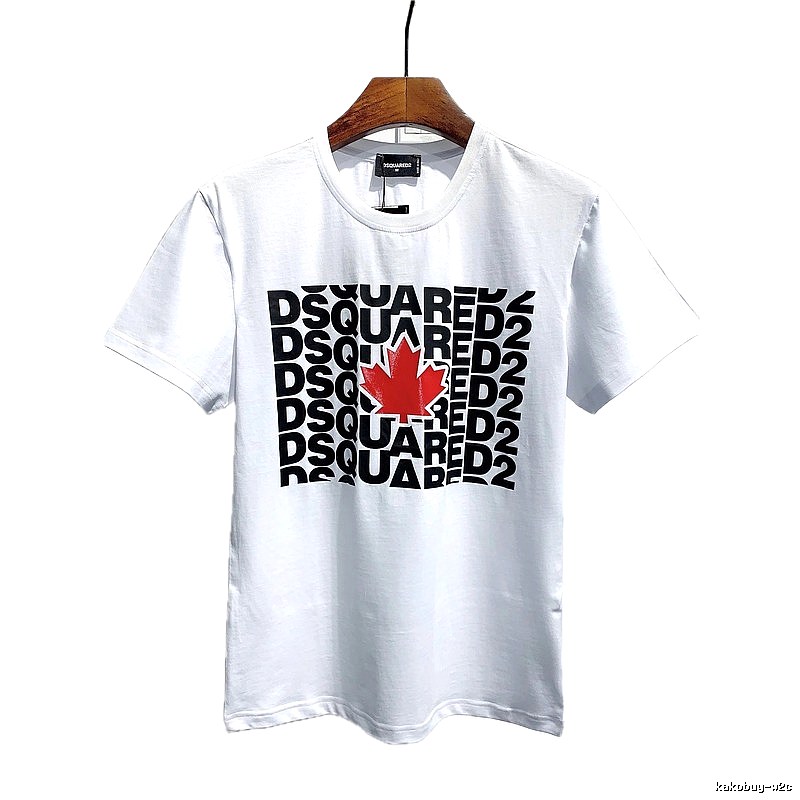 DSQ2 Maple Leaf Print Street Style White Short Sleeve T-Shirt