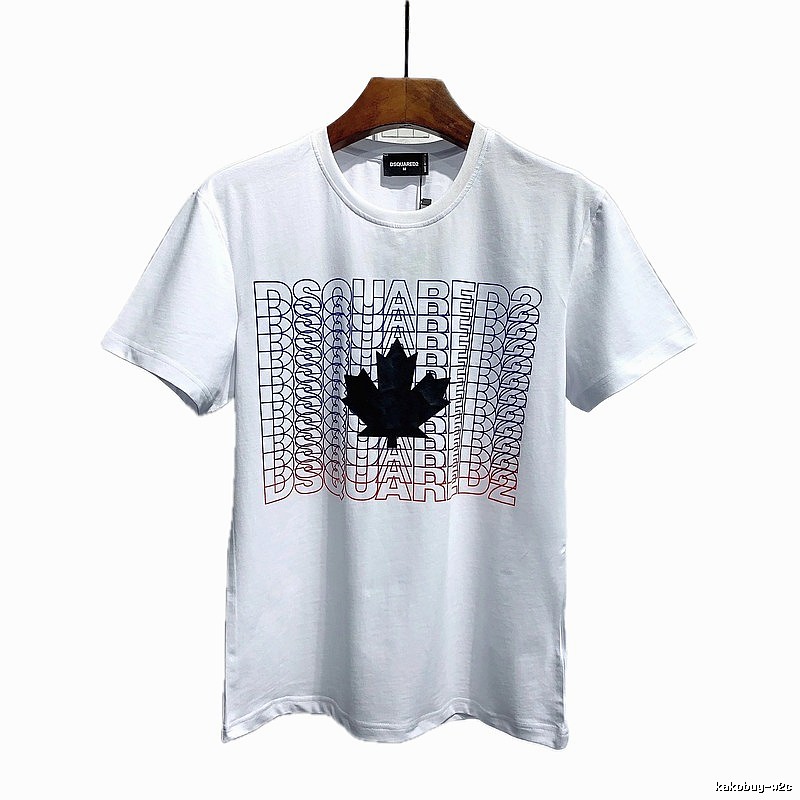 DSQUARED2 Maple Leaf Printed Streetwear White Short-sleeve T-shirt