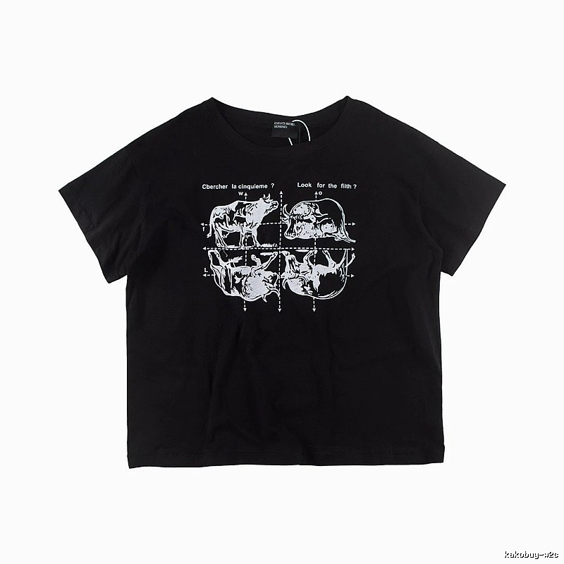 ERD Bull Print Street Style Black Short Sleeve T-shirt