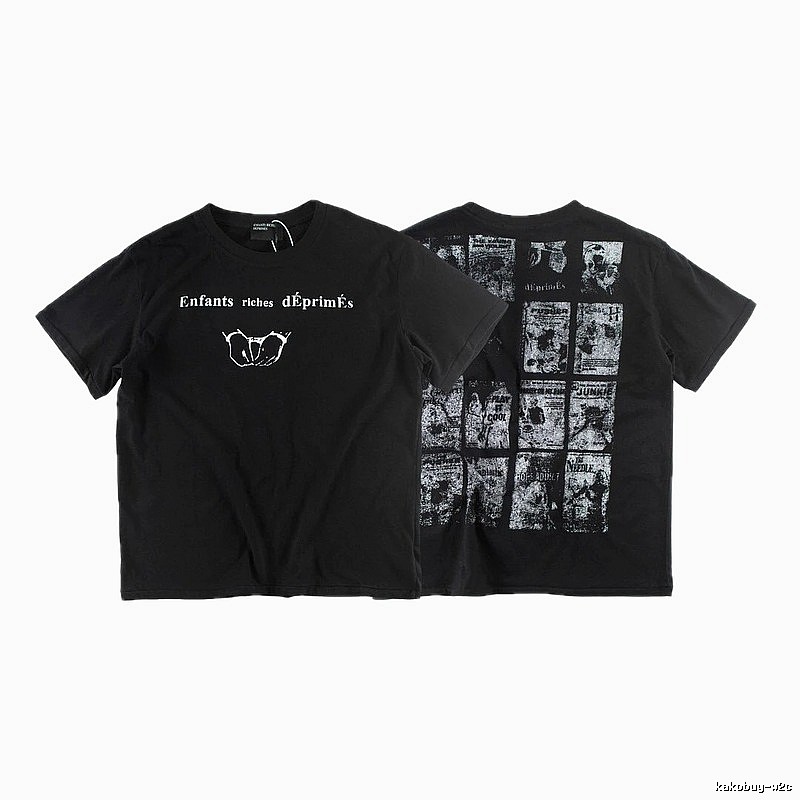ERD Newspaper Print Dark Style Black Short-sleeve T-shirt