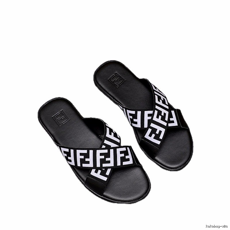 Fendi FF Monogram Trendy Cool Black & White Slides